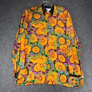 Adrianna Papell Silk Button Down Shirt Vintage Multicolor Floral Size 12